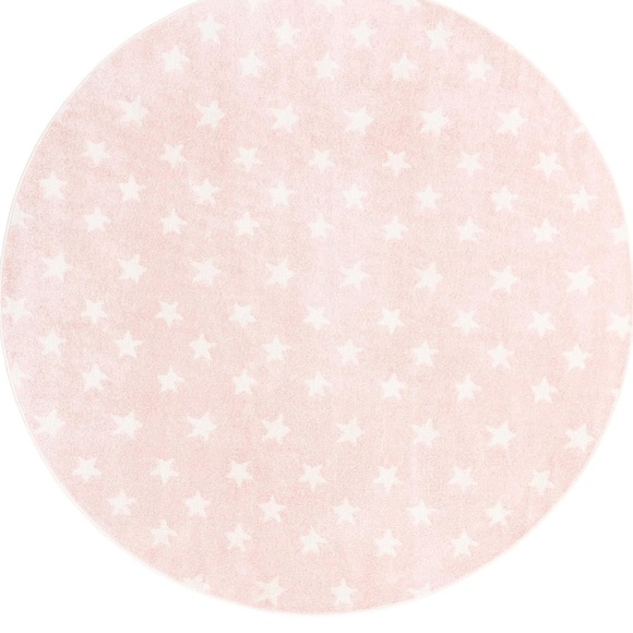 Pink Round Rug with Star Pattern - 7’10” Round - Picture 2 of 4